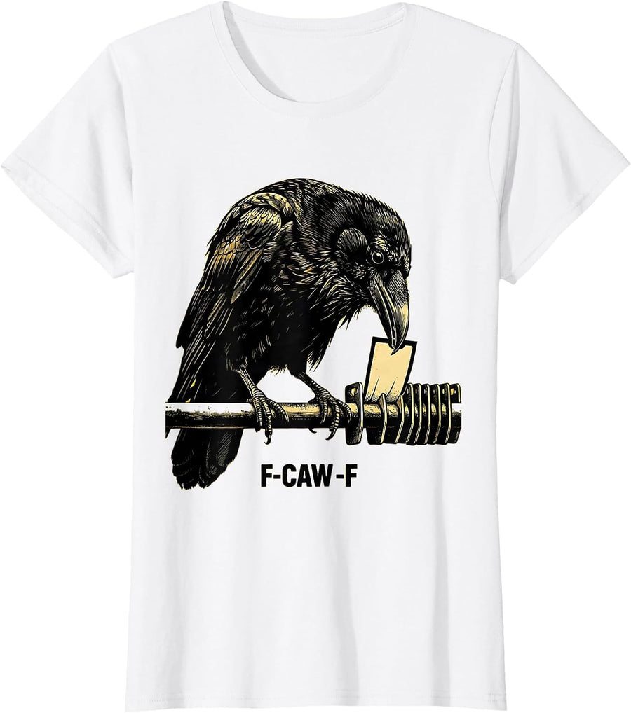 Women's F-CAW-F Stencil Crow Meme Raven Humor Bird Lover T-Shirt - White