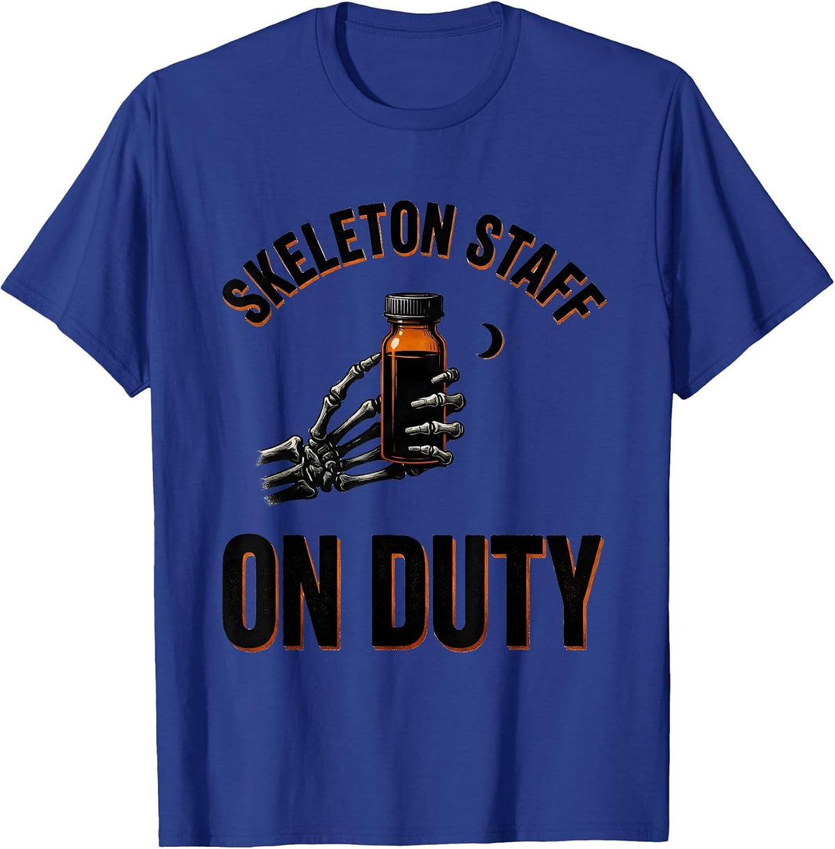 Skeleton Staff On Duty Funny Pharmacy Tech Halloween T-Shirt - Royal Blue