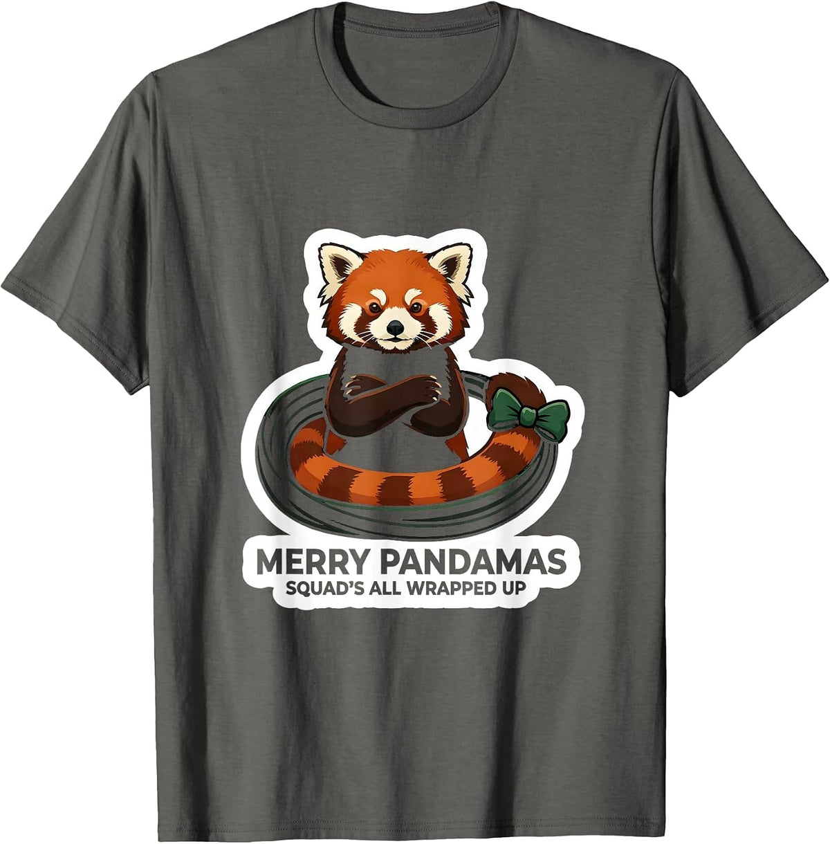 Merry Pandamas Squad's All Wrapped Up Cute Red Panda Lover T-Shirt - Asphalt Grey