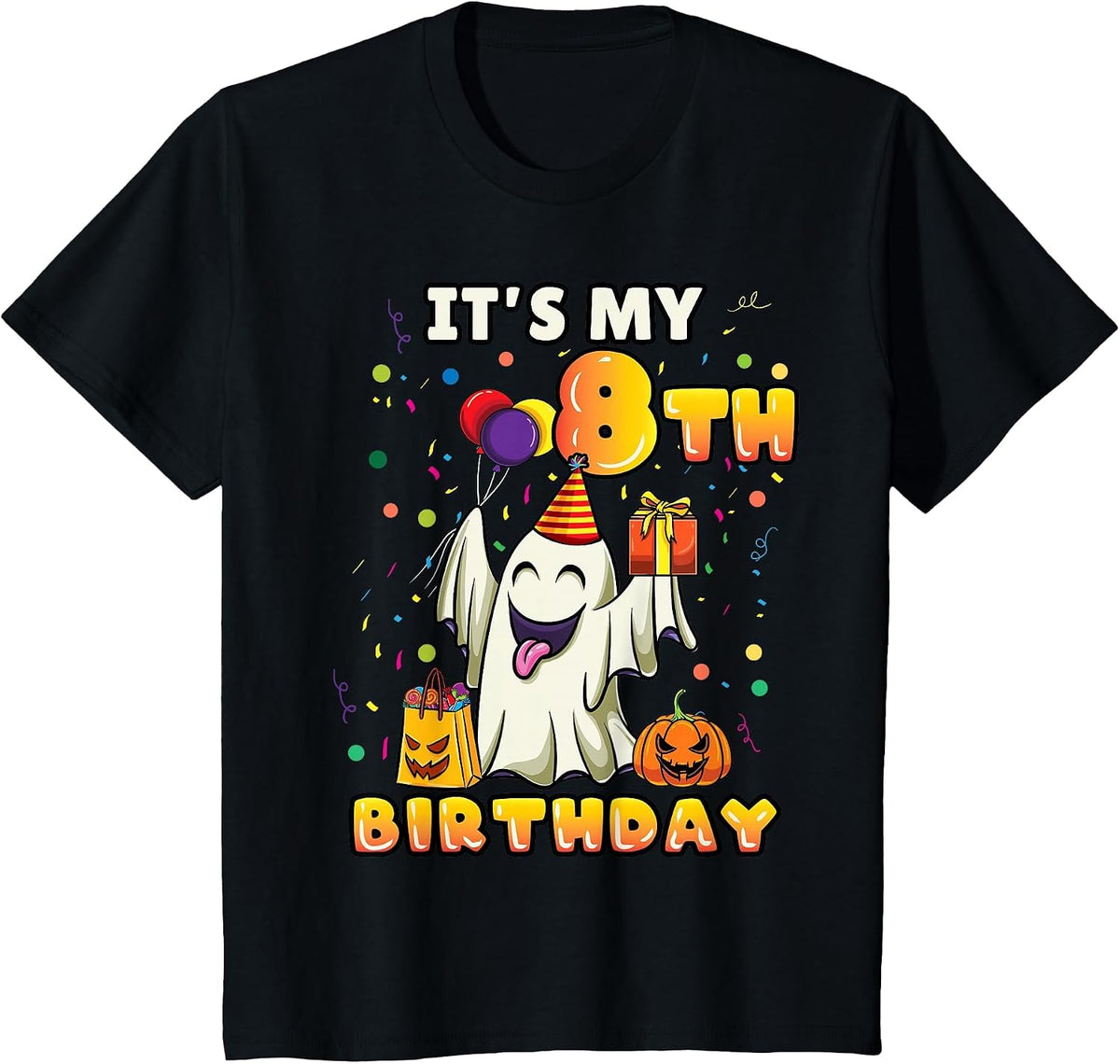 Its My 8th Birthday Ghost Halloween Kids T-Shirt - Black