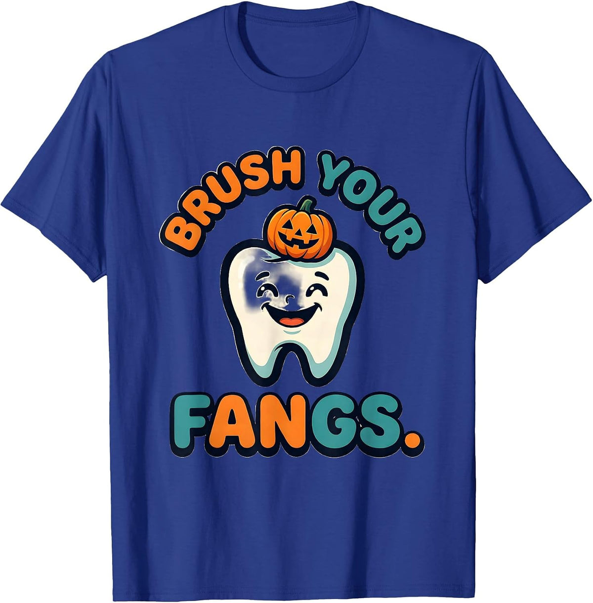 Brush Your Fangs Cartoon Halloween Dentist Dental Hygienist T-Shirt - Royal Blue