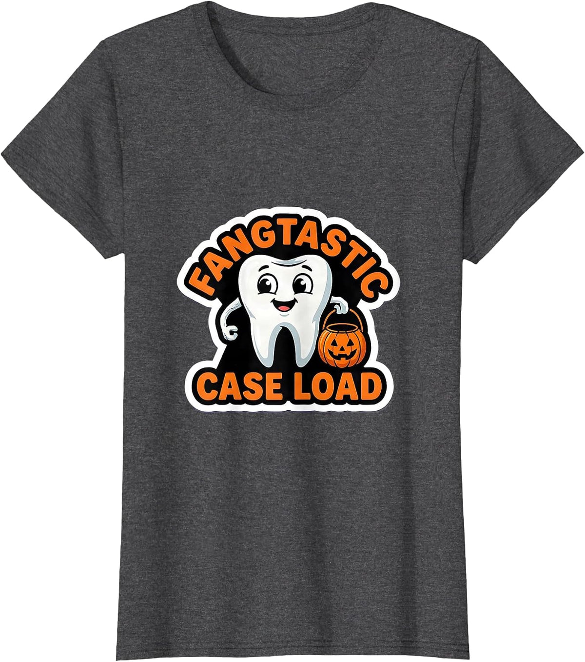 Women's Fangtastic Case Load Funny Dental Hygienist Halloween Humor T-Shirt - Dark Heather Grey