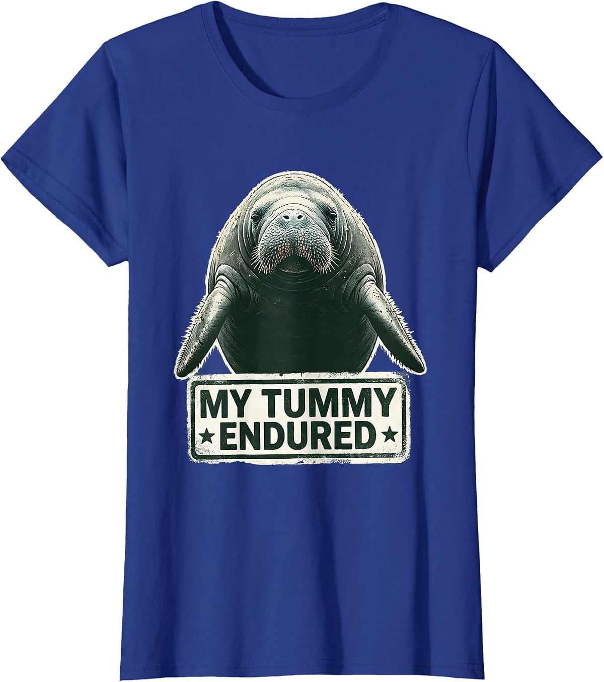 Women's My Tummy Endured Funny Tummy Ache Survivor Rubber Stamp Meme T-Shirt - Royal Blue