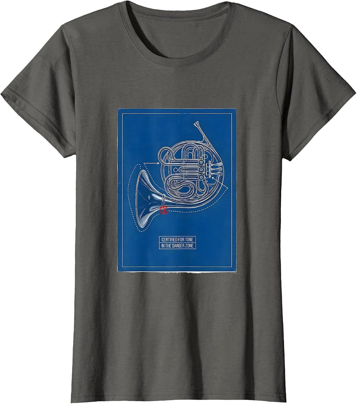 Women's Certified For Tone In The Danger Zone Funny French Horn T-Shirt - Asphalt Grey