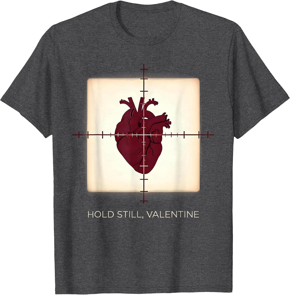 Hold Still Valentine Funny Radiology Tech Skeleton Humor T-Shirt - Dark Heather Grey