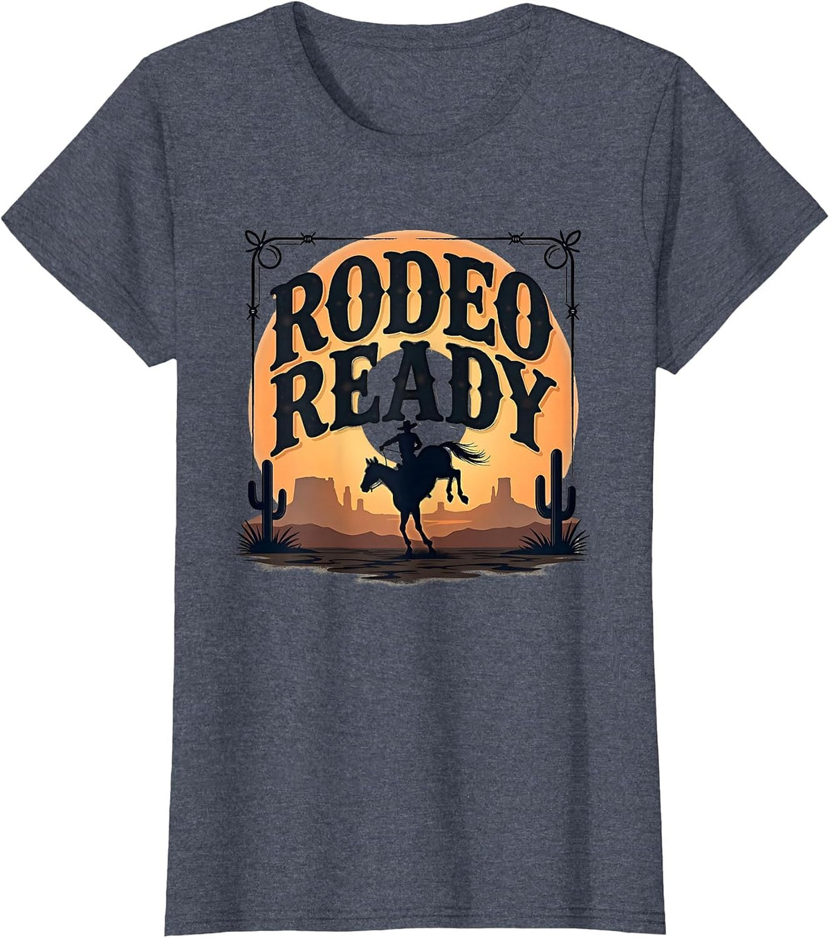 Mademark Cowboy & Western Men T-Shirt - Heather Blue-rodeo Ready Western Cowboy Sunset Desert Horseback
