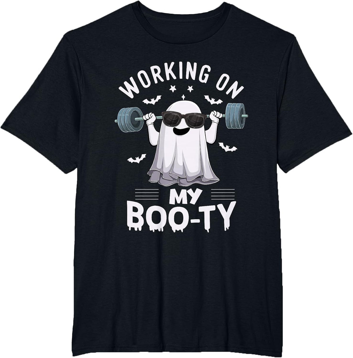 Working on My Boo-ty Ghost Fitness Weight Lifting Halloween T-Shirt - Black