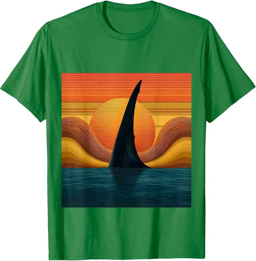 Men's Shark Fin Sunset Ocean Hawaiian Graphic T-Shirt - Kelly Green