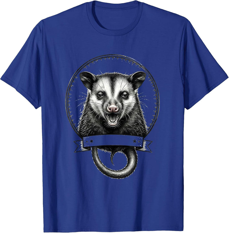 Symmetric Opossum Hissing Minimalist Meme Humor T-Shirt - Royal Blue