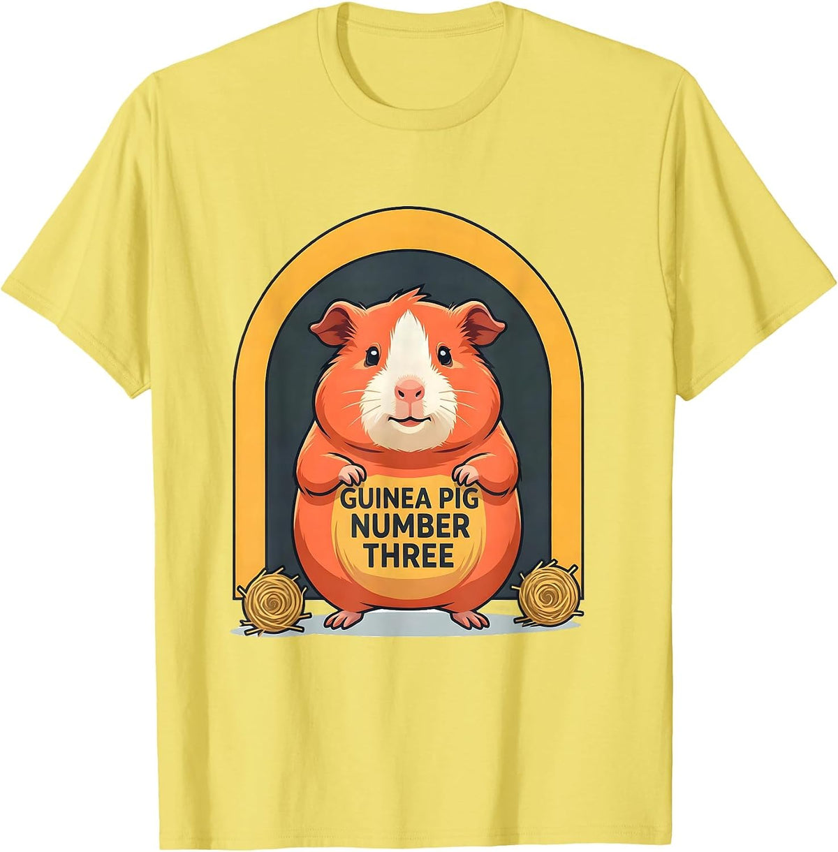 Men's Guinea Pig Number Three Flat Vector Pet Lover Humor T-Shirt - Lemon Yellow