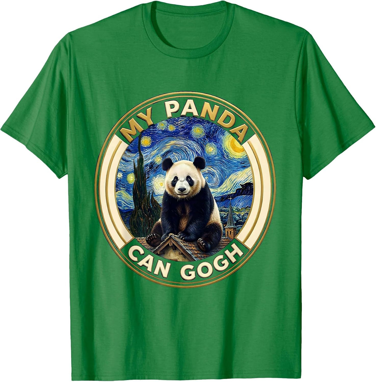 Men's My Panda Can Gogh Funny Art Parody Panda Lover Gift T-Shirt - Kelly Green