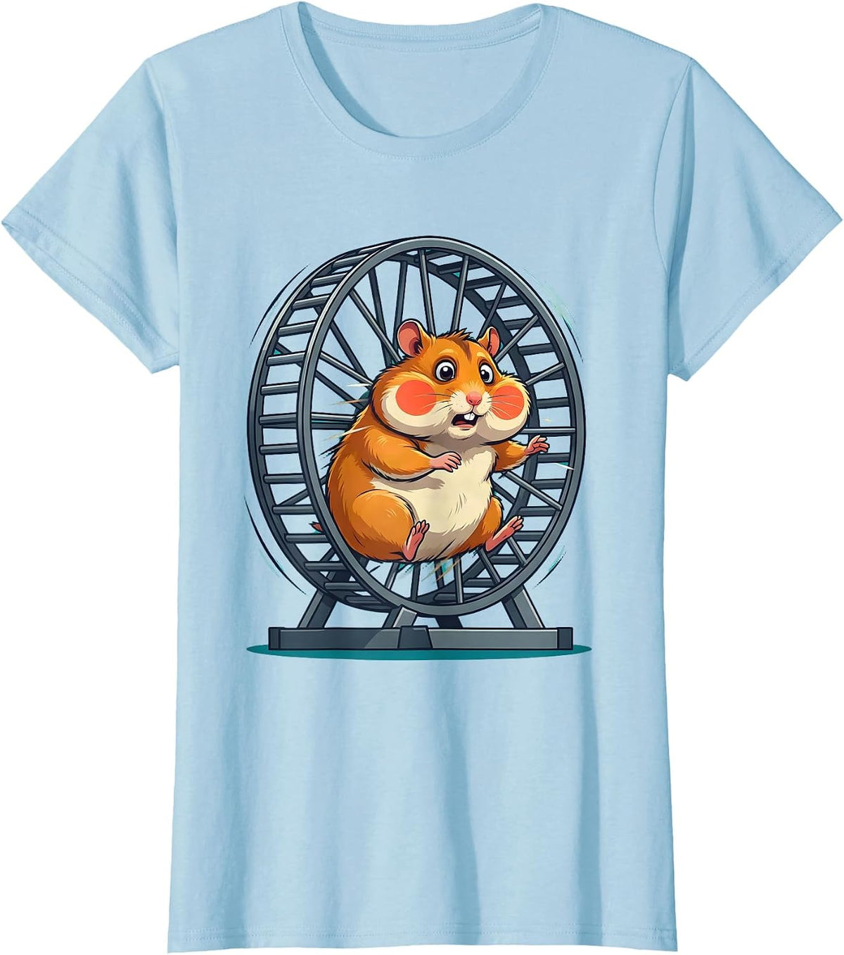 Women's Funny Hamster Sprinting On Oversized Wheel T-Shirt - Baby Blue