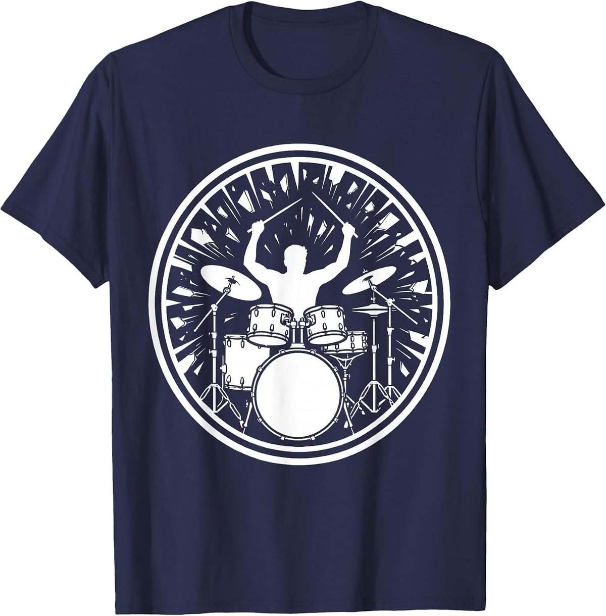 Exploding Drum Kit Band Graphic Tee T-Shirt - Navy Blue