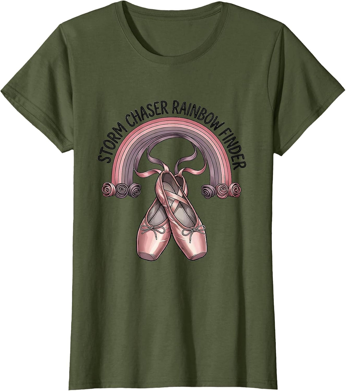 Women's Storm Chaser Rainbow Finder Colorful Design T-Shirt - Olive Green