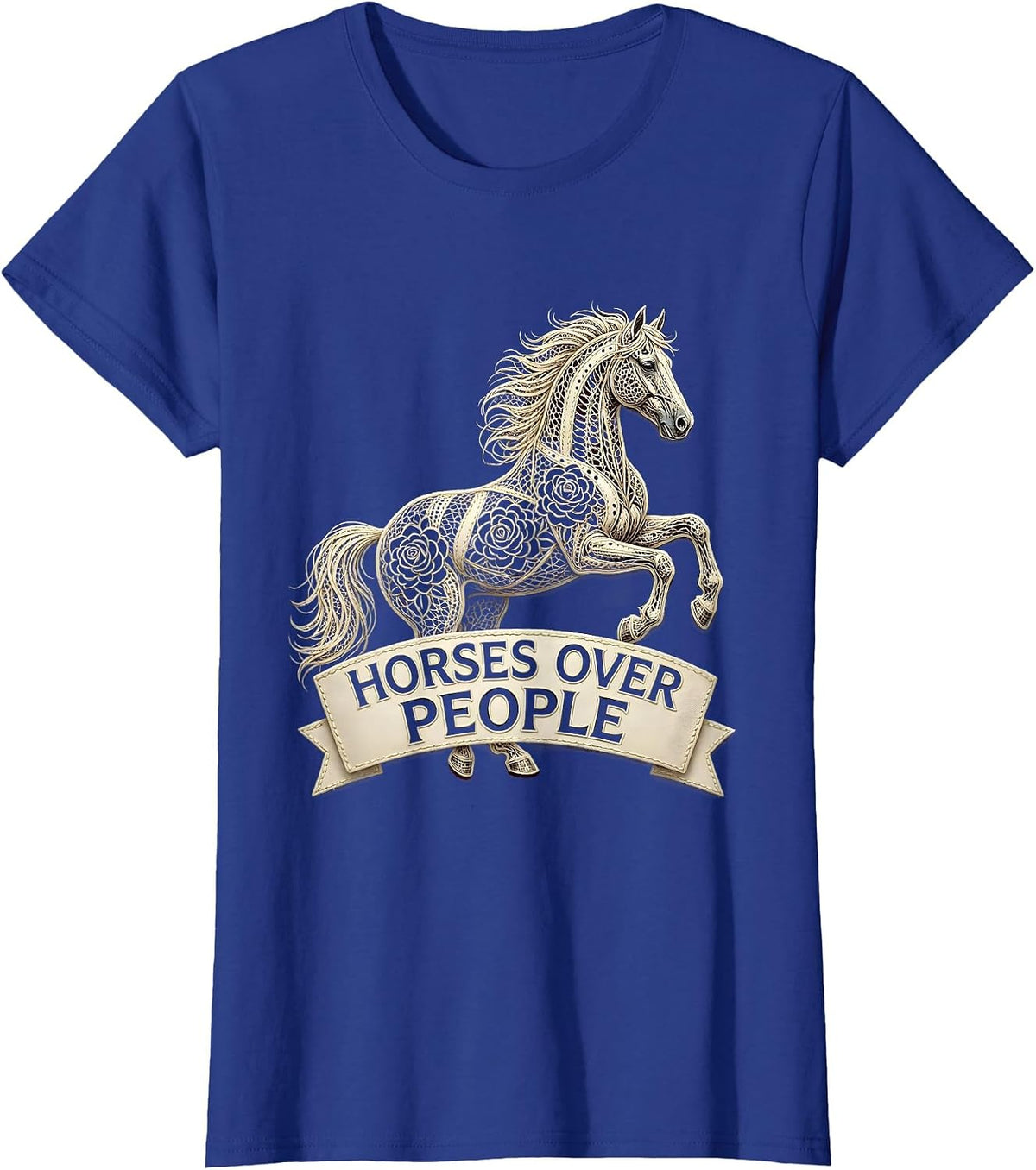 Women's Horses Over People Equestrian Lover Design T-Shirt - Royal Blue