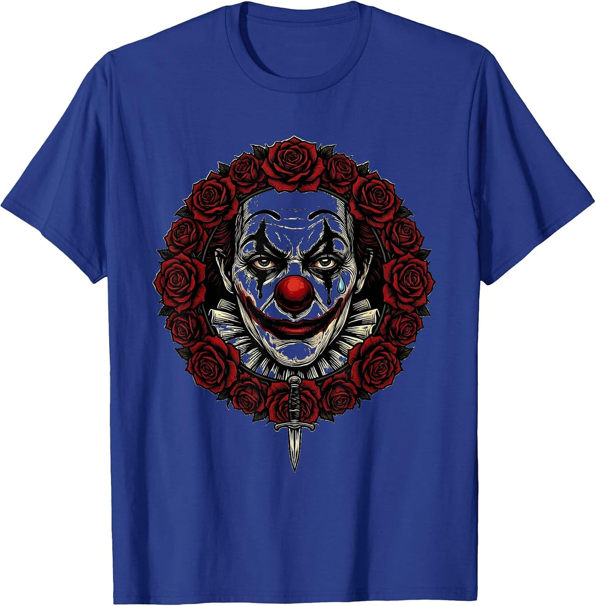 Sad Clown Smeared Makeup Emo Gothic Art T-Shirt - Royal Blue