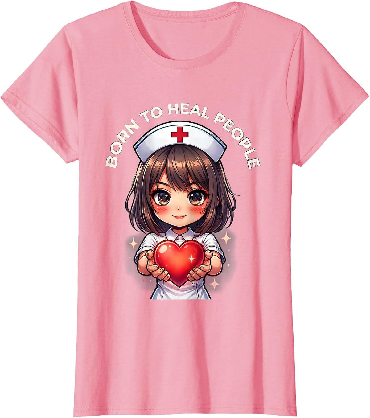Women's Born to Heal People Nurse Graphic Design T-Shirt - Pink
