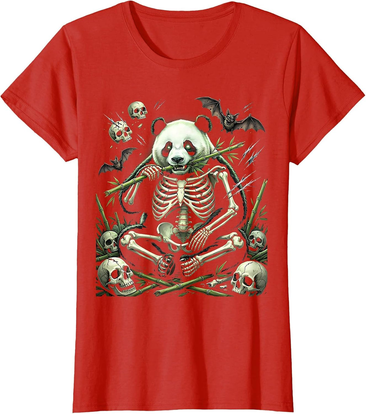 Women's Unbothered Chubby Panda Eating Bamboo T-Shirt - Red