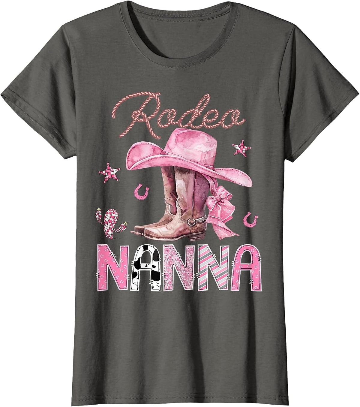 Rodeo Nanna Pink Boots Coquette Cowgirl Birthday Party T-Shirt - Asphalt Grey