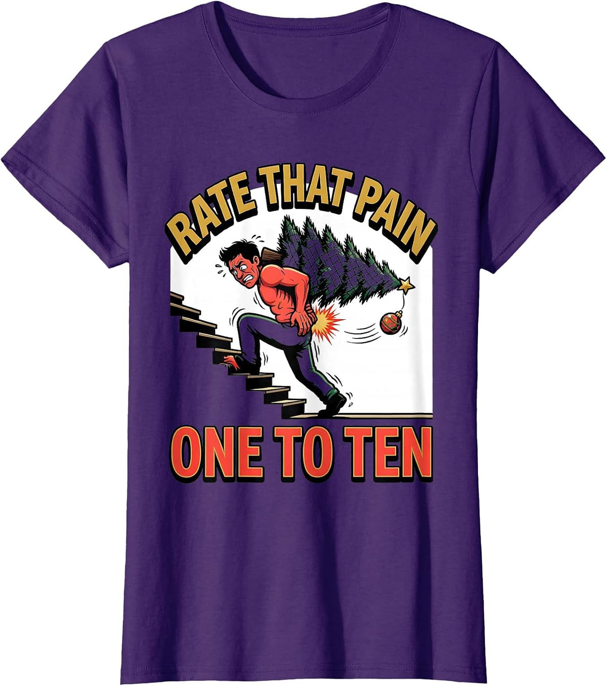 Women's Rate That Pain One To Ten Funny Physical Therapist Christmas T-Shirt - Purple