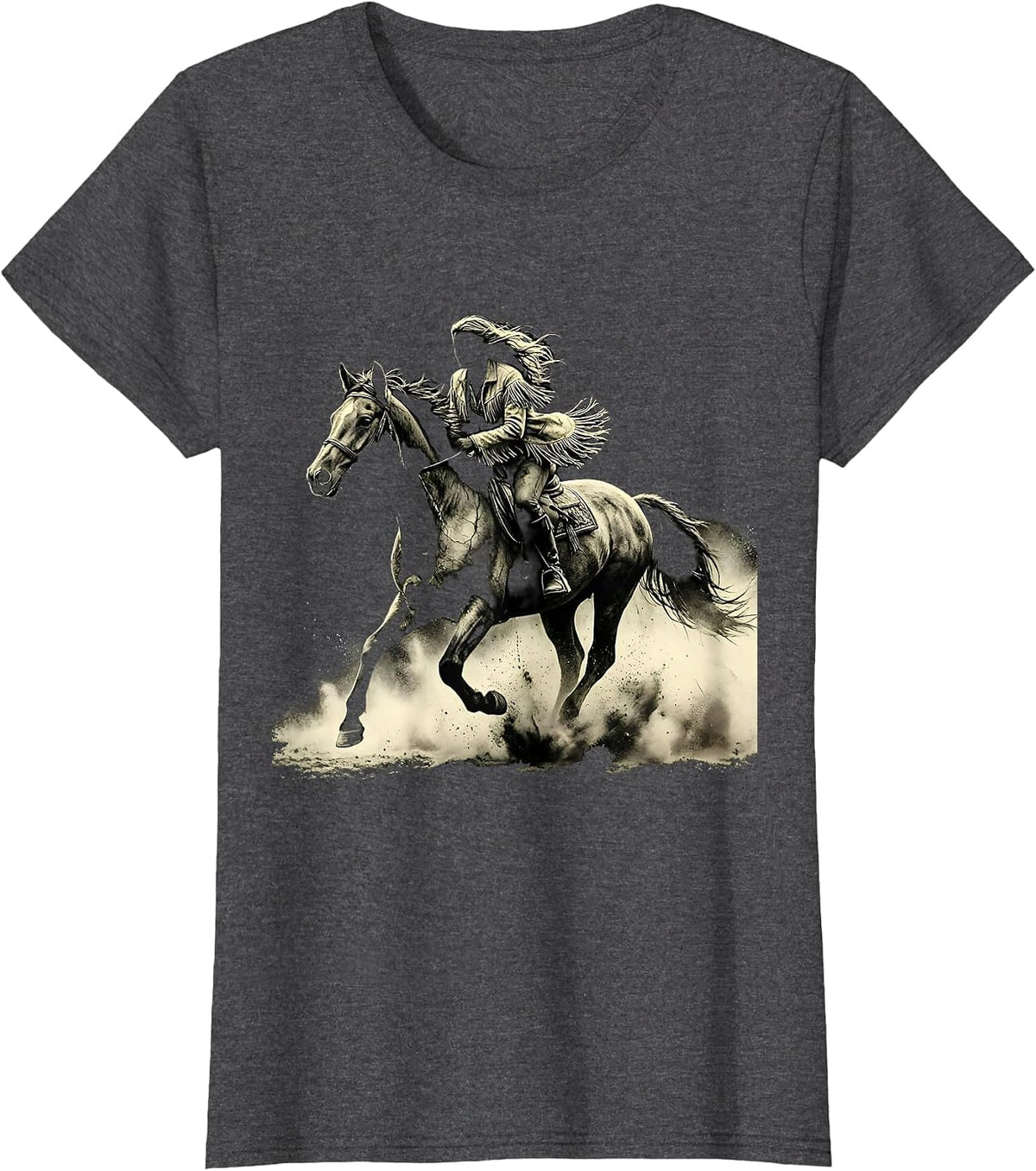 Women's Galloping Horse Desert Dust Rodeo Graphic T-Shirt - Dark Heather Grey