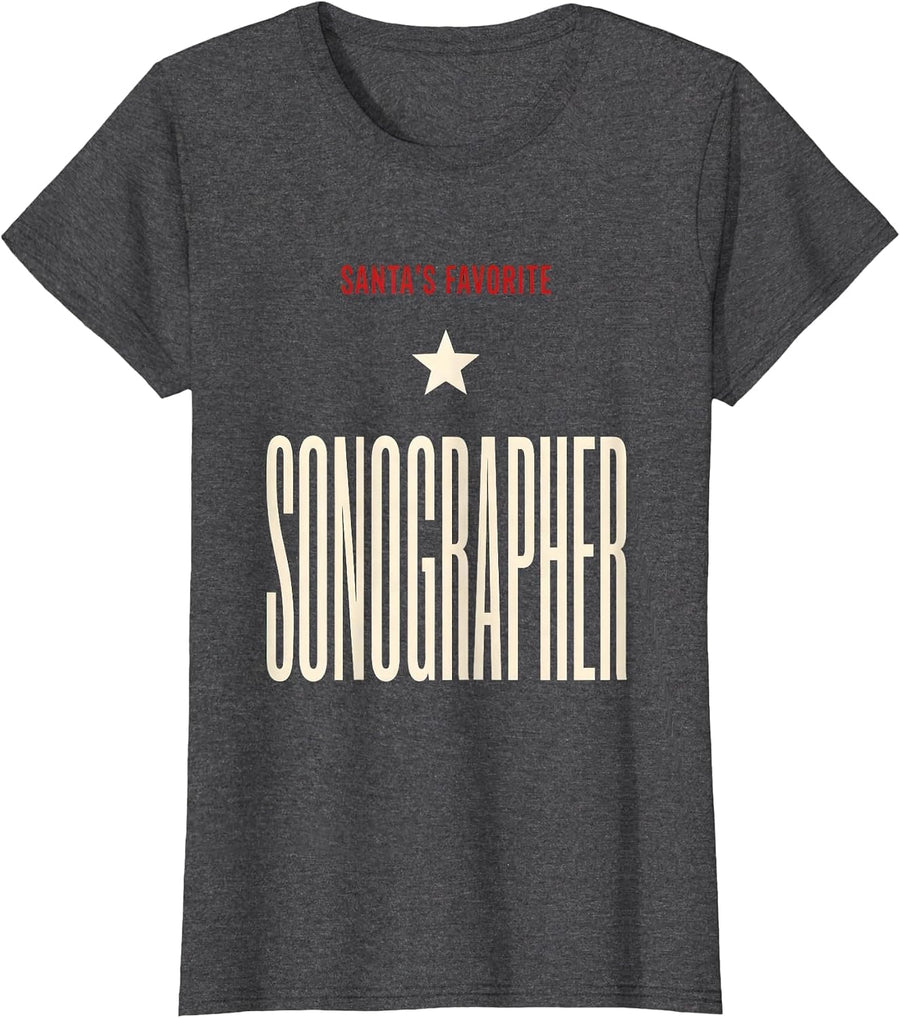 Women's Santa's Favorite Sonographer Funny Medical Professional T-Shirt - Dark Heather Grey