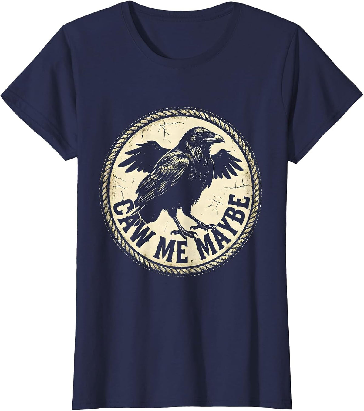 Women's Caw Me Maybe Funny Crow Bird Lover Design T-Shirt - Navy Blue
