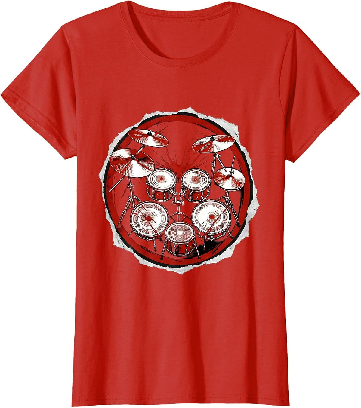 Double Bass Drum Kit Aerial View Rock Graphic T-Shirt - Red