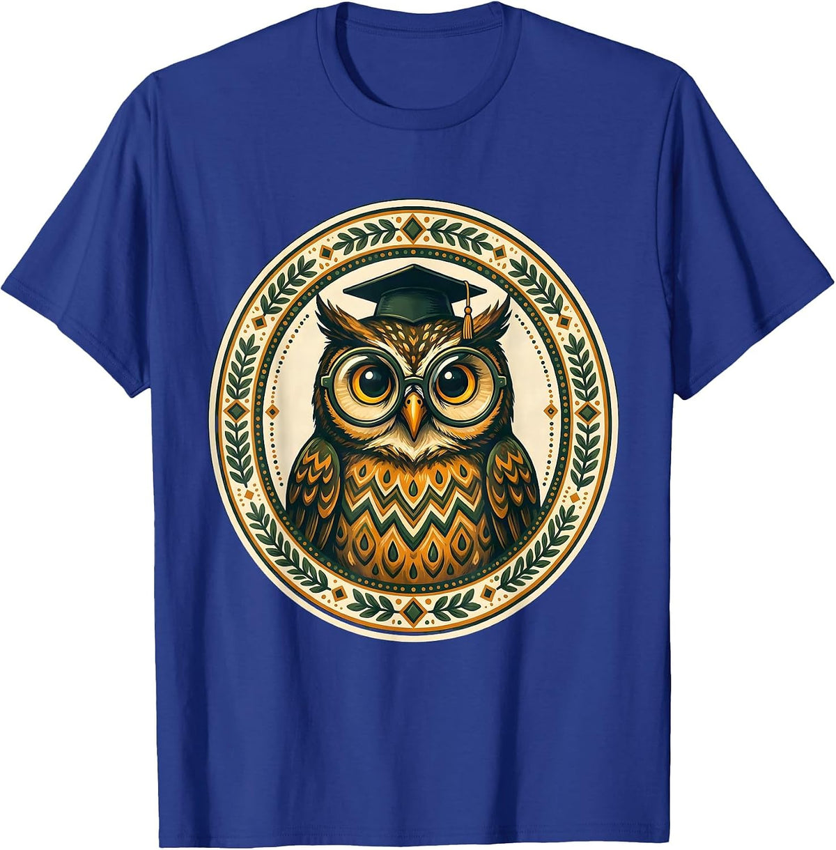Men's Wise Owl English Teacher Graduation Cap Design T-Shirt - Royal Blue