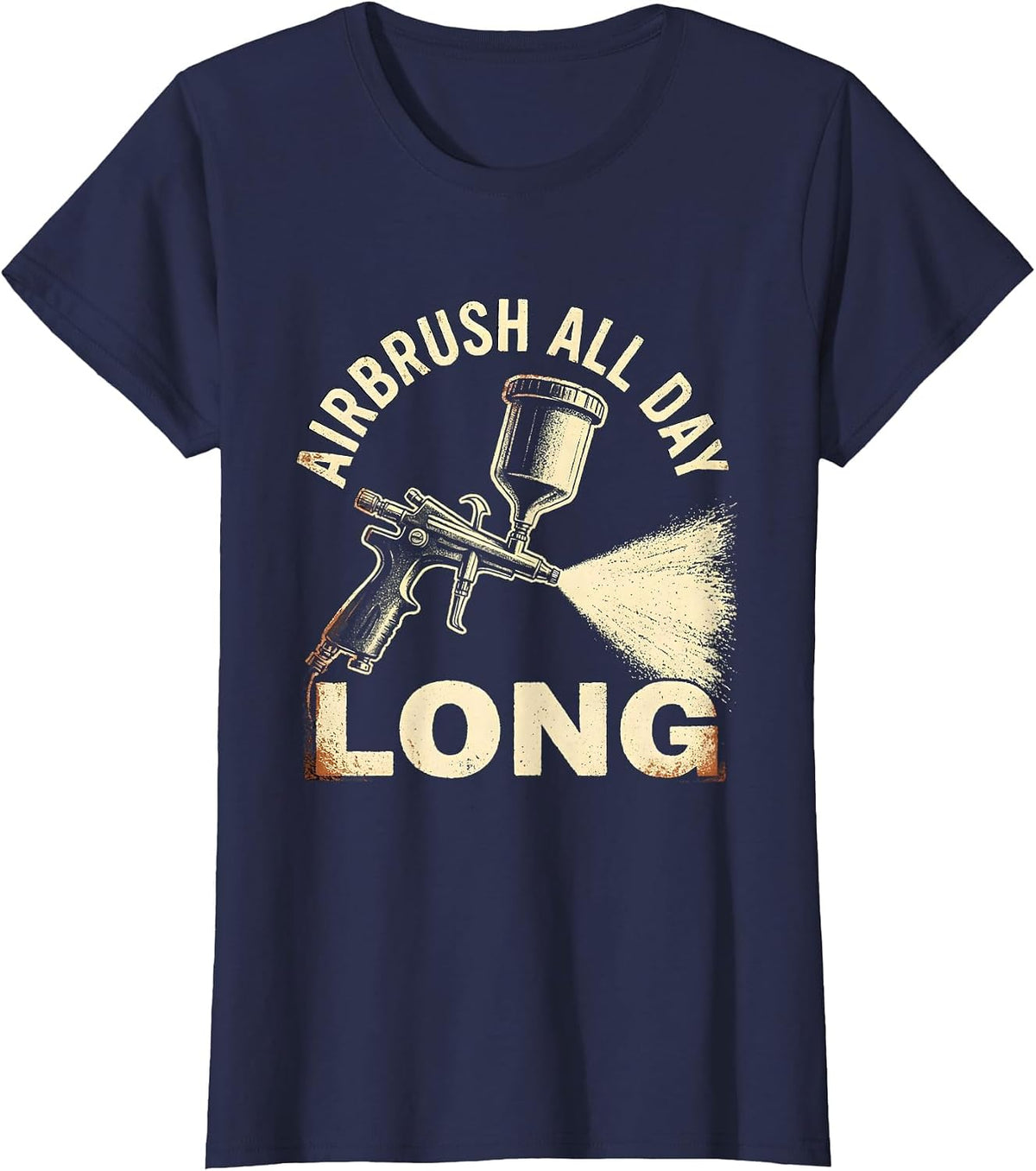 Women's Airbrush All Day Long Artistic Design T-Shirt - Navy Blue