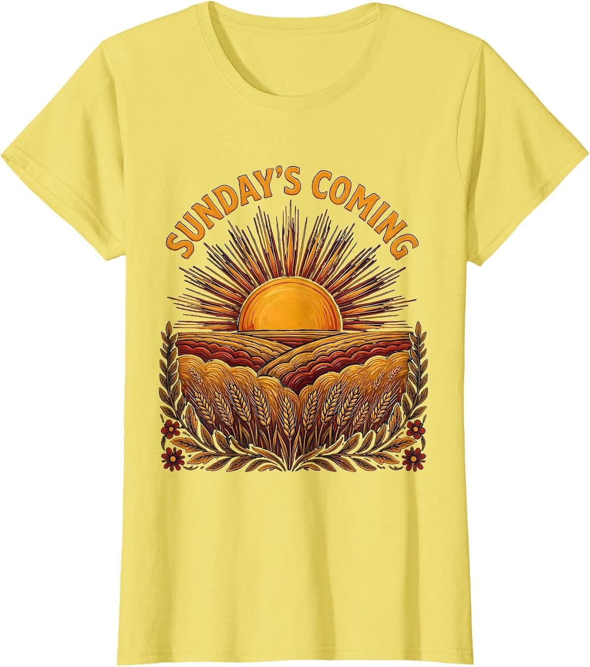 Sunday's Coming Sunrise Faith Graphic Design T-Shirt - Lemon Yellow