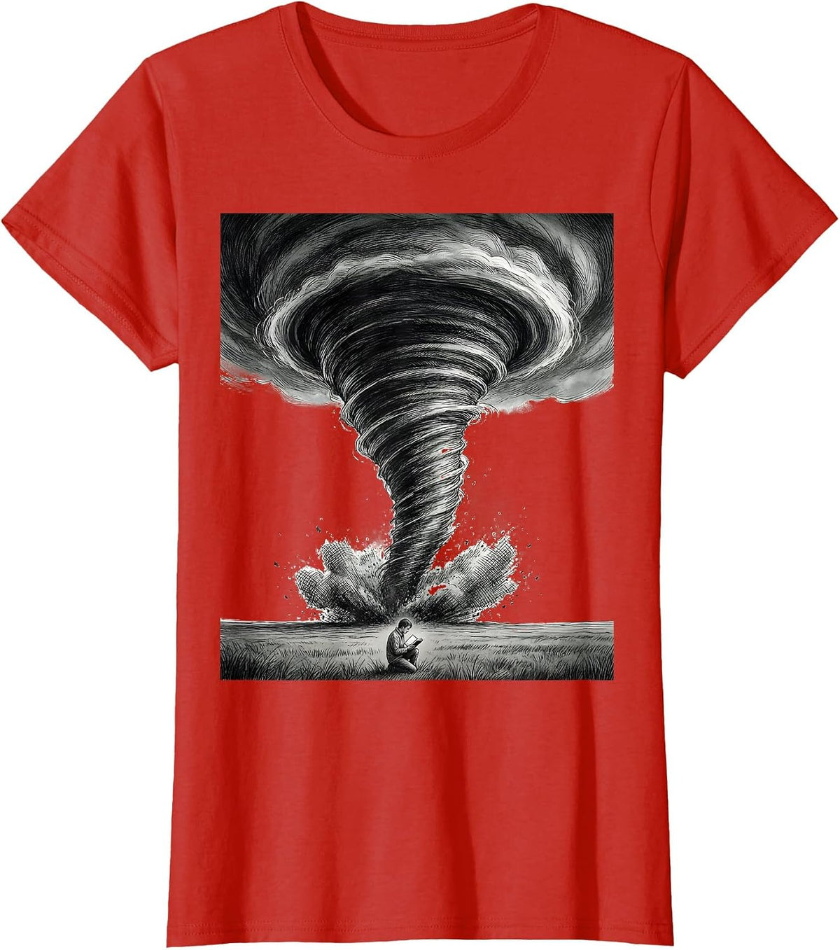 Women's Oversized Tornado Funnel Storm Chaser Meteorology Enthusiast T-Shirt - Red