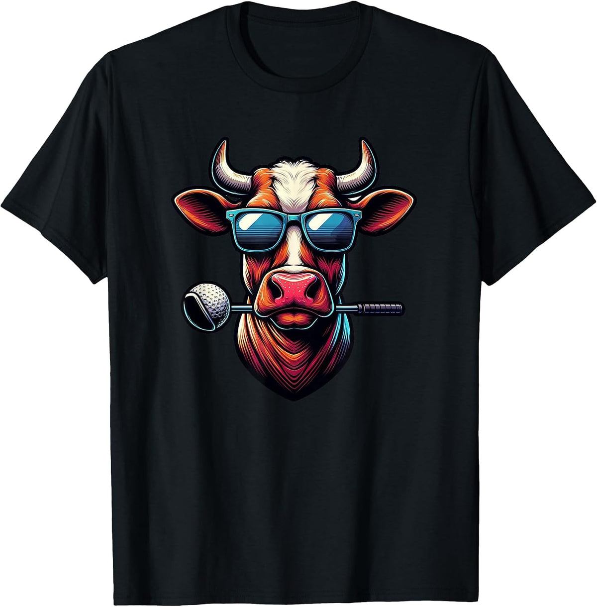 Cow Enthusiasts Golf Adventure Design T-Shirt - Black