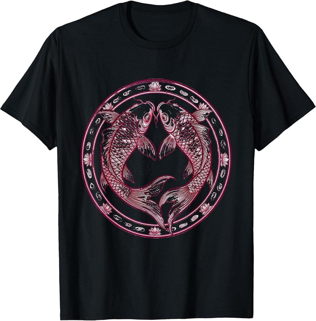Men's Pink Koi Fish Breast Cancer Awareness Design T-Shirt - Black