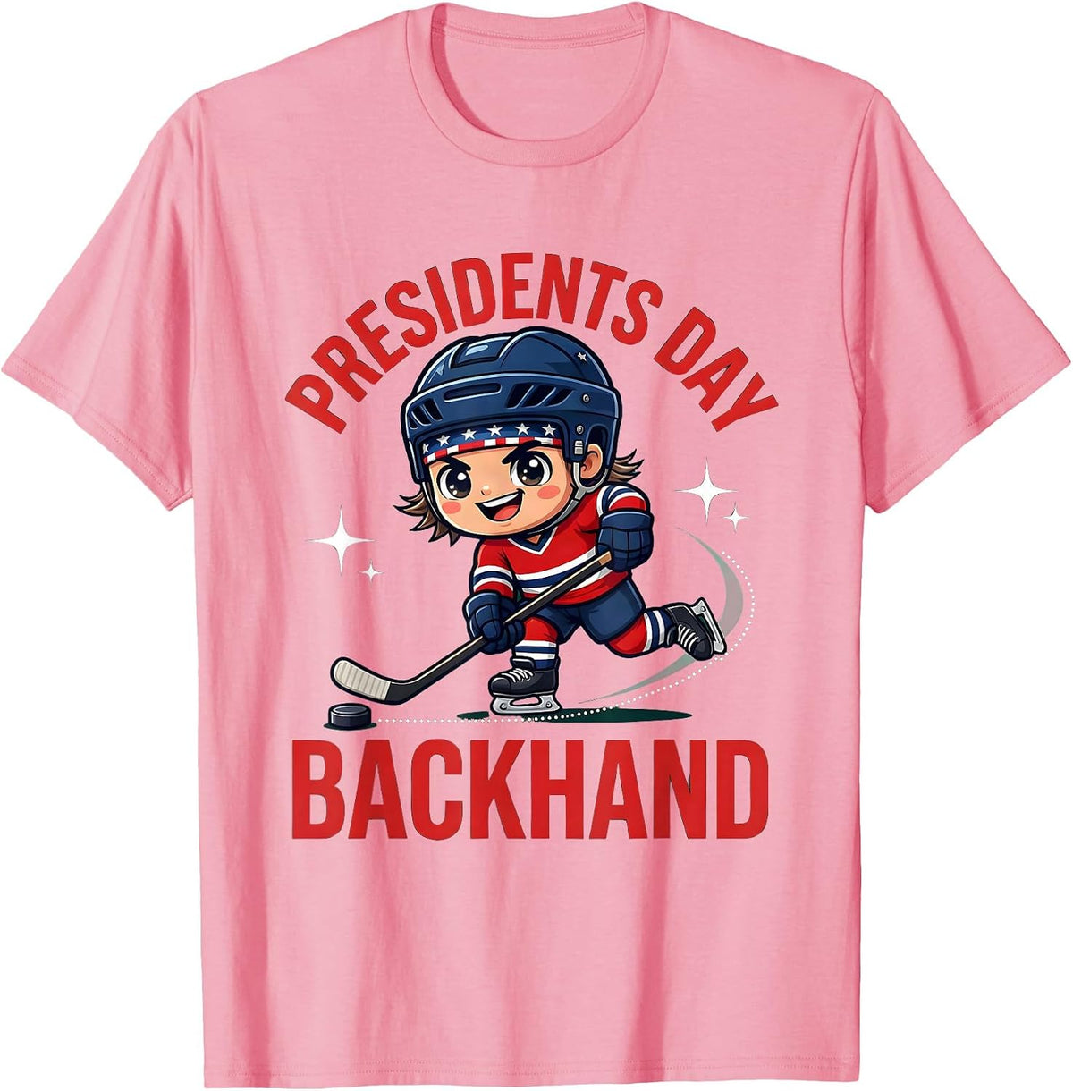 Men's PRESIDENTS DAY BACKHAND Cartoon Hockey Player Patriotic T-Shirt - Pink