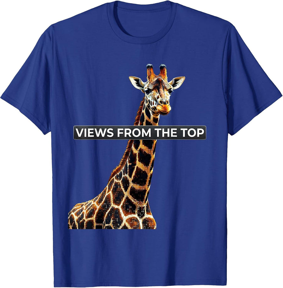 Giraffe Views From the Top Wildlife Design T-Shirt - Royal Blue