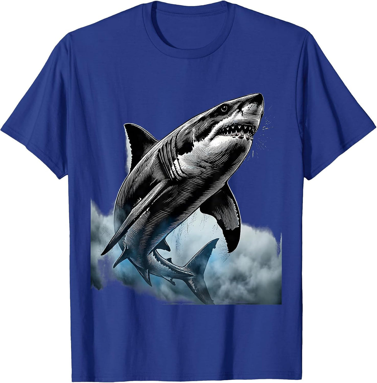 Men's Shark Emerging From Ocean Fog Illustration T-Shirt - Royal Blue