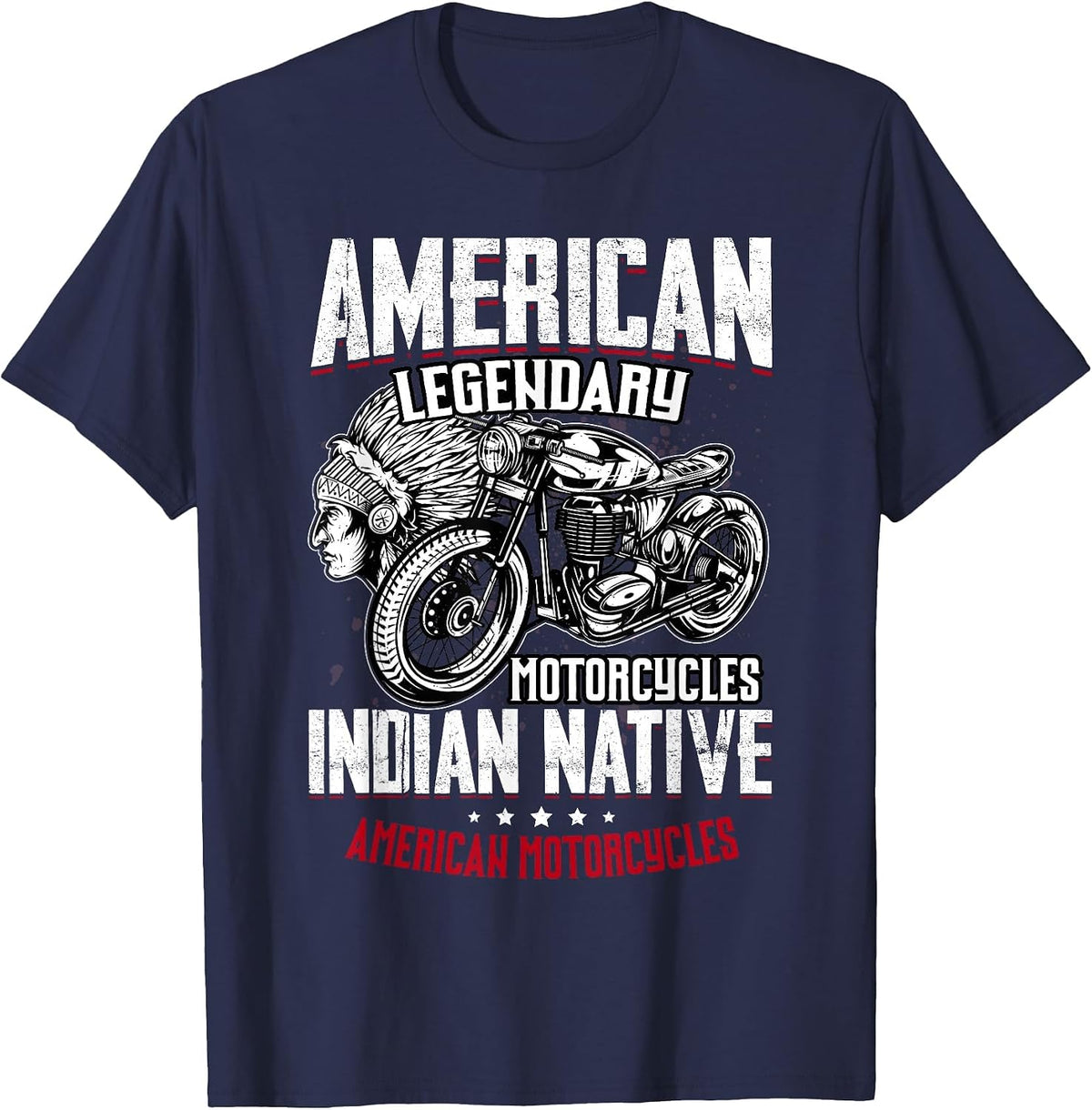 Native American Classic Motorcycle Indian for Old Biker T-Shirt - Navy Blue