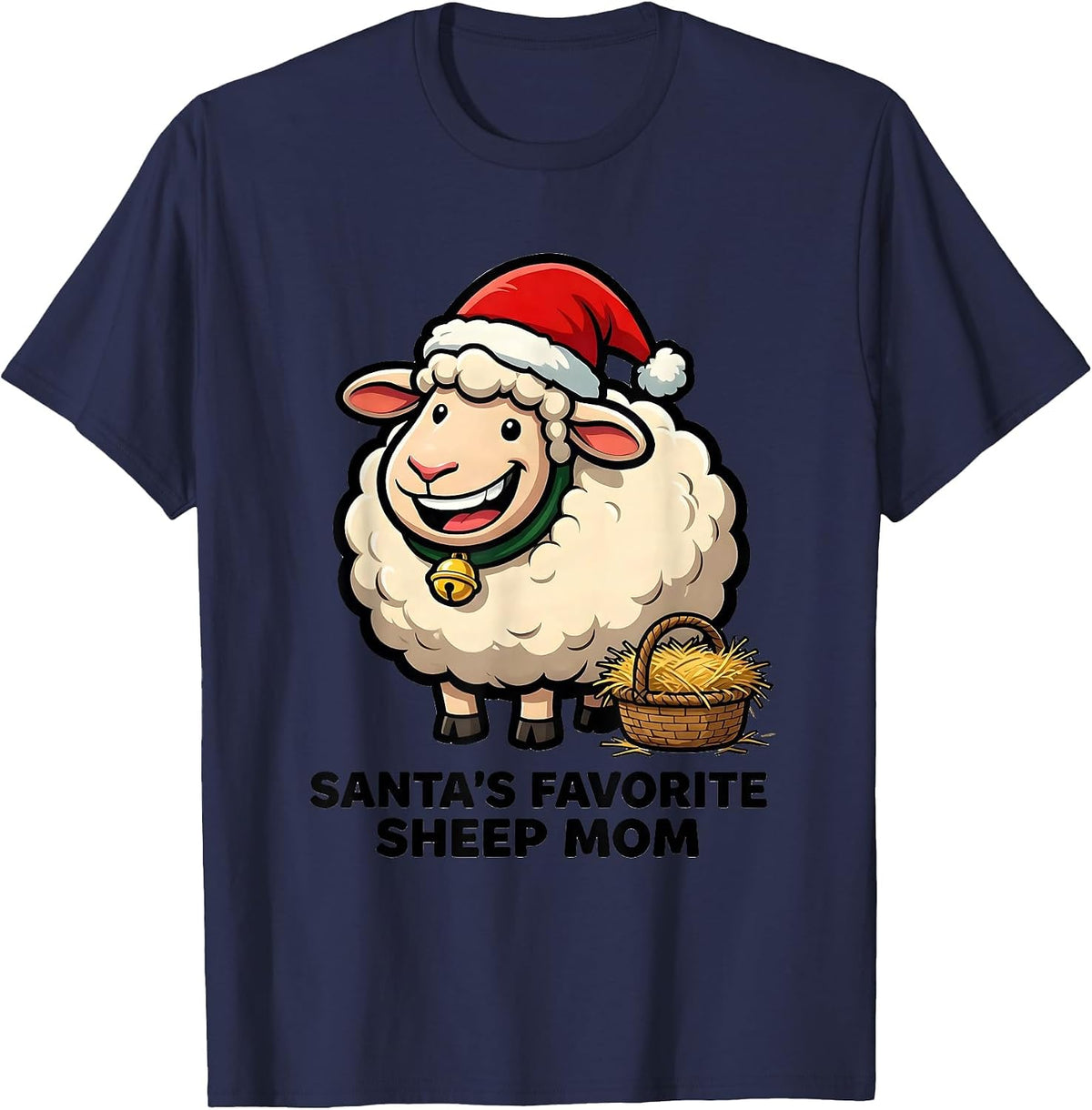 Santa's Favorite Sheep Mom Funny Cartoon Christmas Farm T-Shirt - Navy Blue
