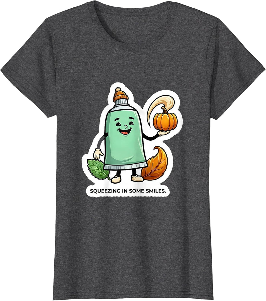 Women's Squeezing In Some Smiles Funny Dental Hygienist Dental T-Shirt - Dark Heather Grey