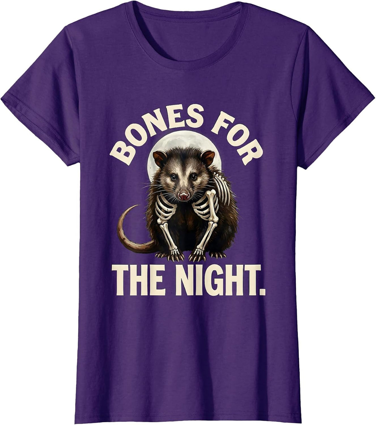 Women's Bones For The Night Vintage Opossum Halloween Spooky Moon T-Shirt - Purple