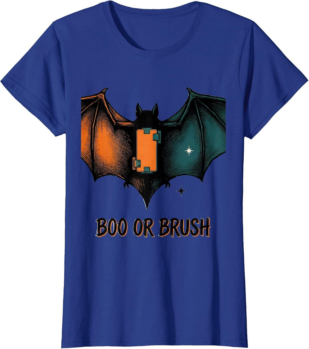 Women's Boo Or Brush Funny Dental Hygienist Halloween Work Humor T-Shirt - Royal Blue