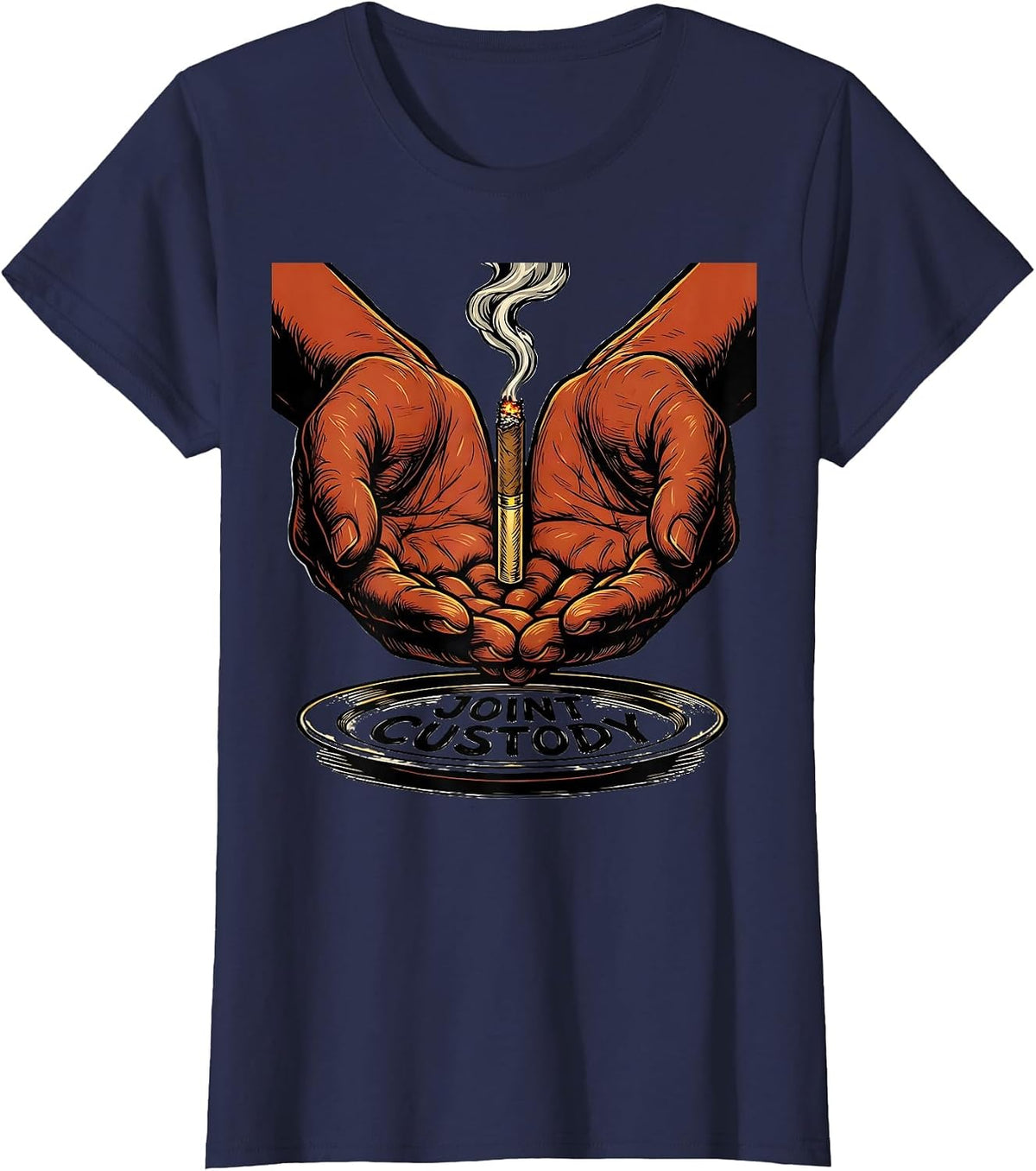 Women's Joint Custody Funny Stoner Cannabis Humor Novelty T-Shirt - Navy Blue