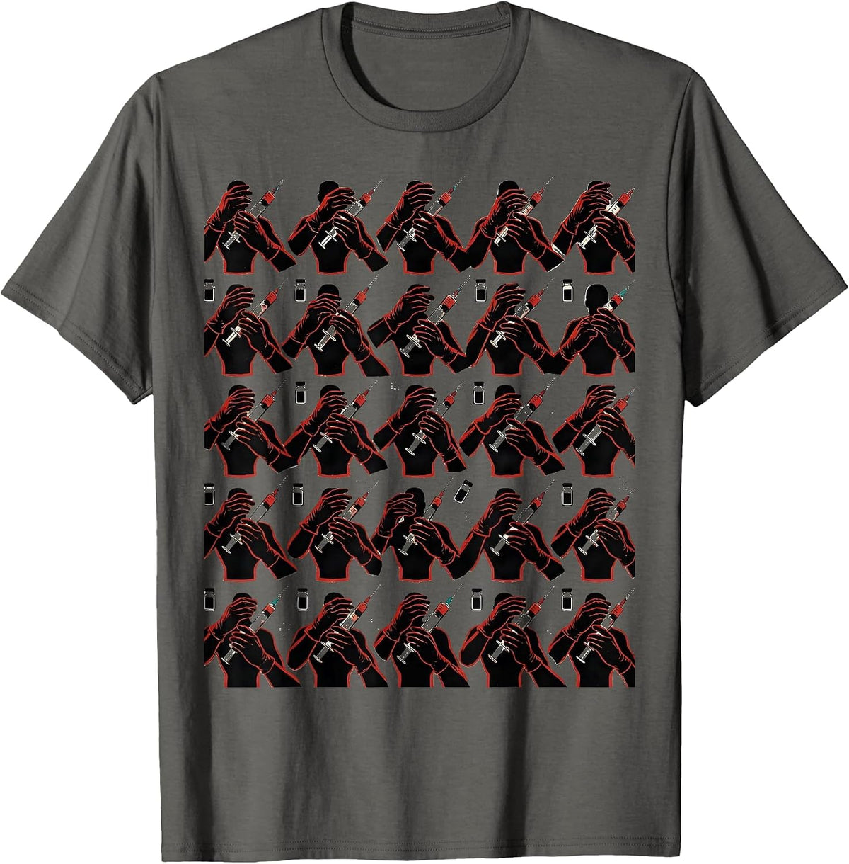Gloved Hands Vaccine Humor Pharmacy Technician T-Shirt - Asphalt Grey