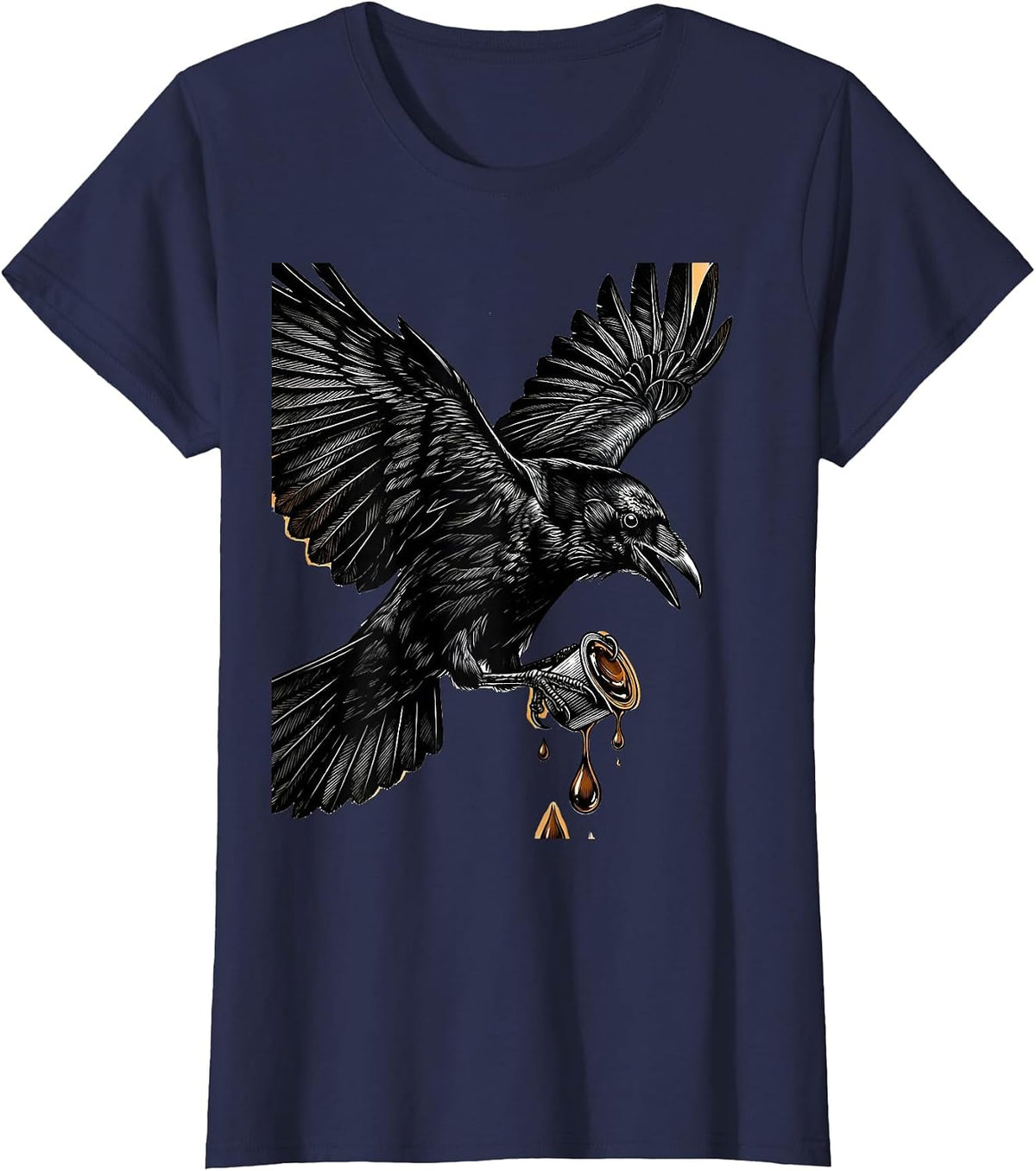 Women's Cawf Crow Coffee Lover Graphic Tee T-Shirt - Navy Blue