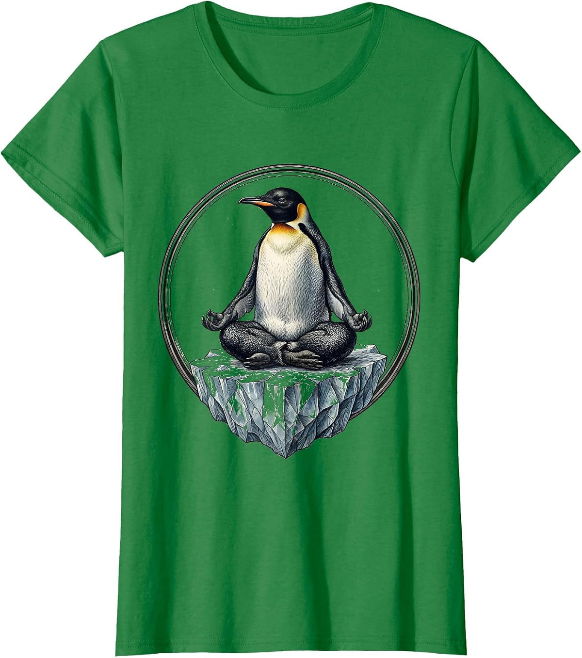 Women's Zen Penguin Meditating on Iceberg Graphic T-Shirt - Kelly Green