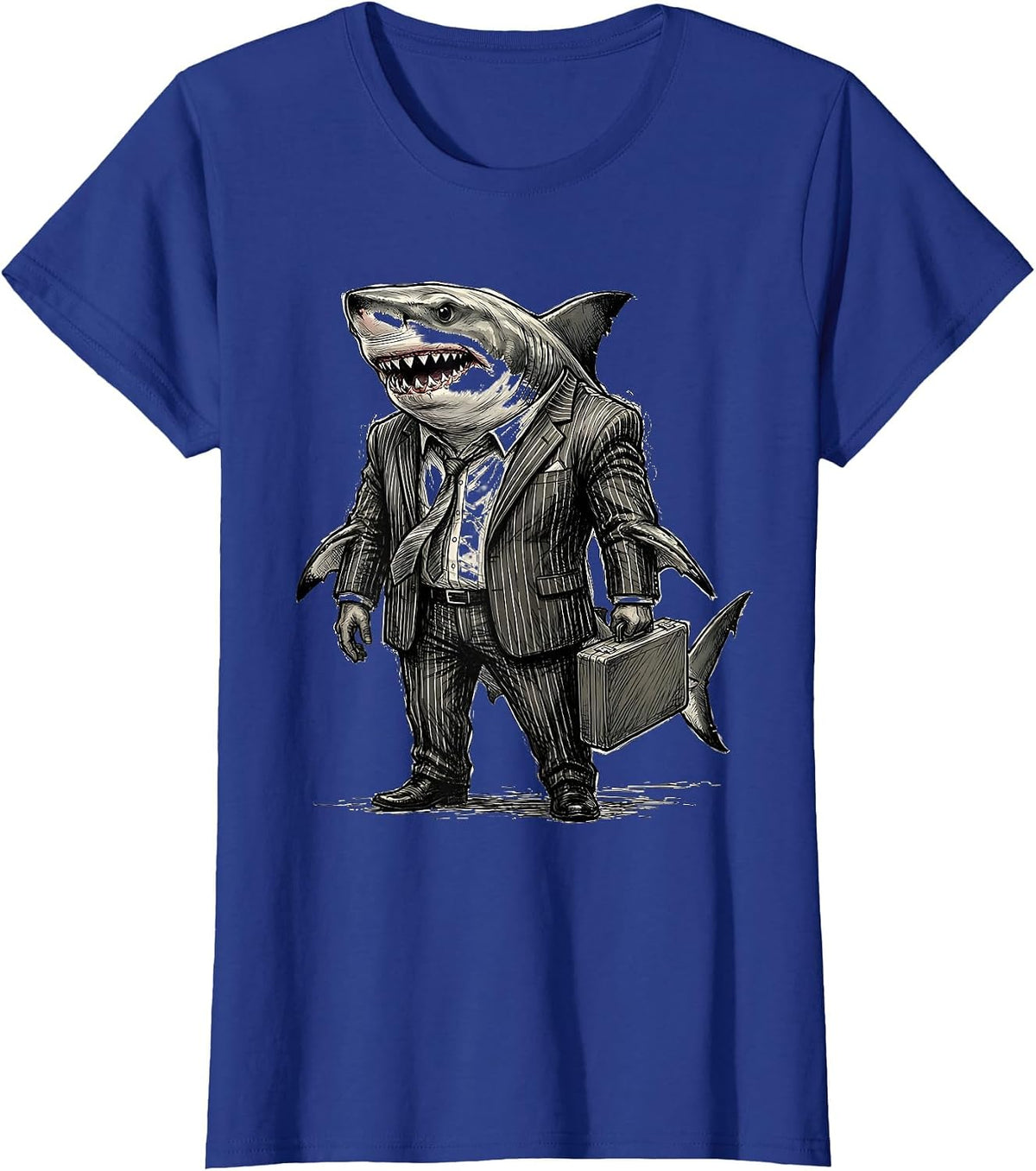 Women's Shark in Business Suit Novelty Graphic Design T-Shirt - Royal Blue