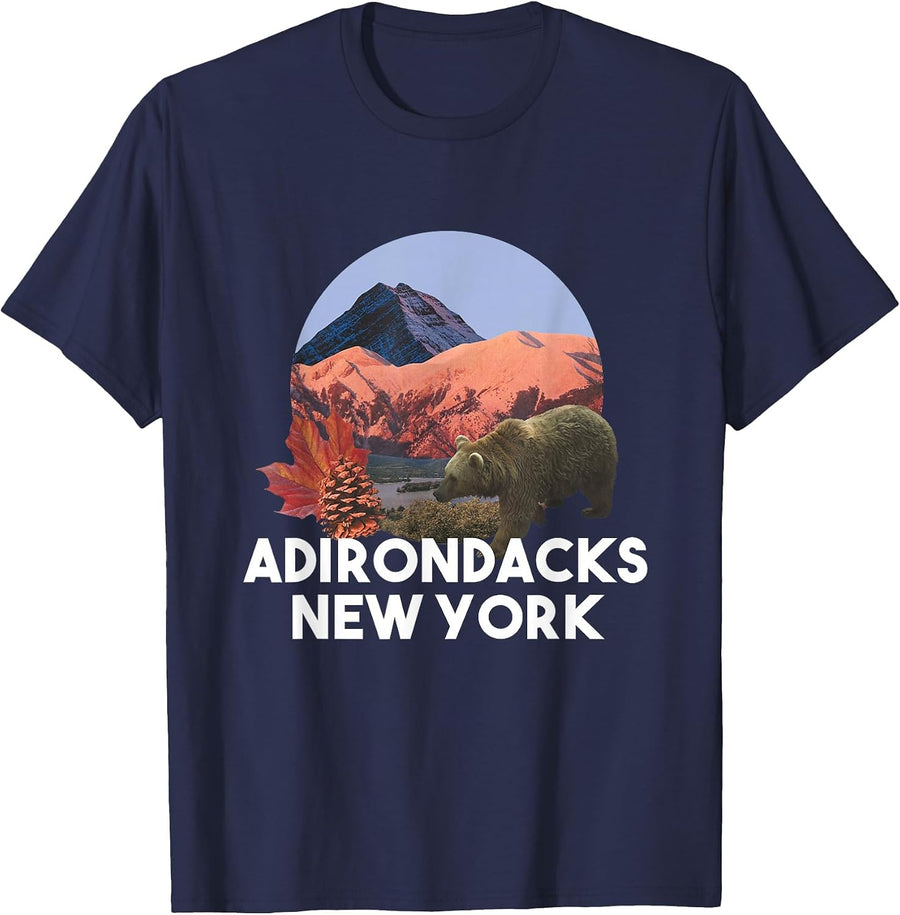 A Bear in The Mountain Adirondacks New York Hiking Travel T-Shirt - Navy Blue