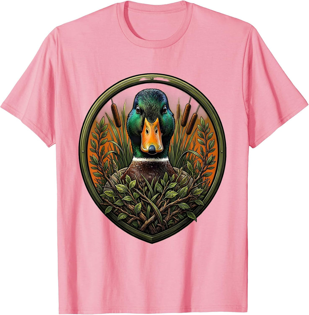 Men's Duck Camo Hunting Brush Pile Illustration T-Shirt - Pink
