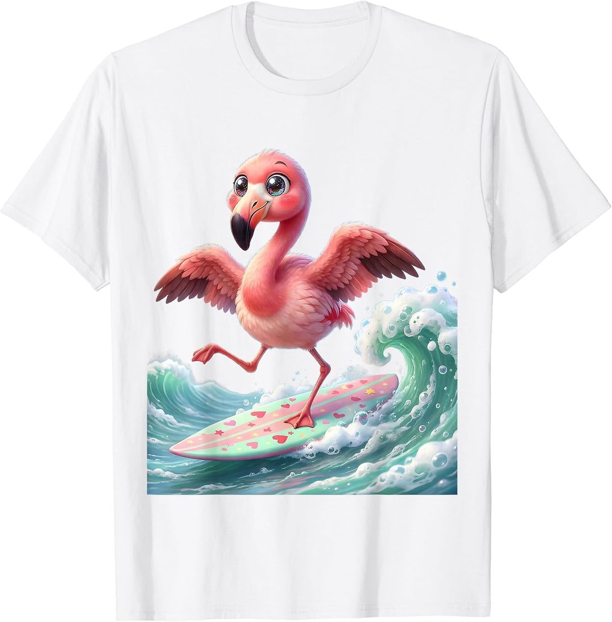Men's Flamingo Surfboard Pastel Wave Rider Graphic T-Shirt - White